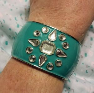 Aqua Cuff Bracelet with Rhinestones